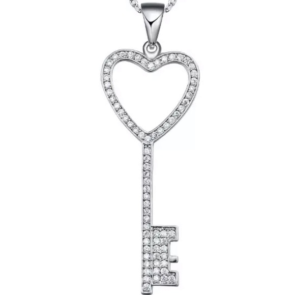 HEART KEY ♡ Cubic Zirconia Necklace GIFT - Picture 2 of 10